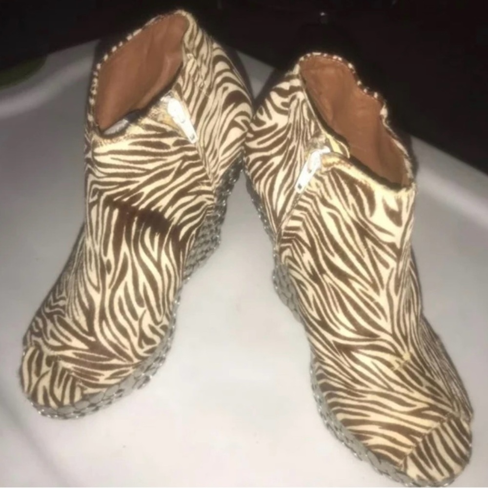 Jeffrey Campbell Brown and White Ankle Booties with Zebra Print